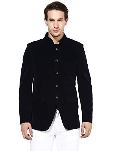 Men's Single  Bandhgala Regular Fit Blazer (Navy, 46)