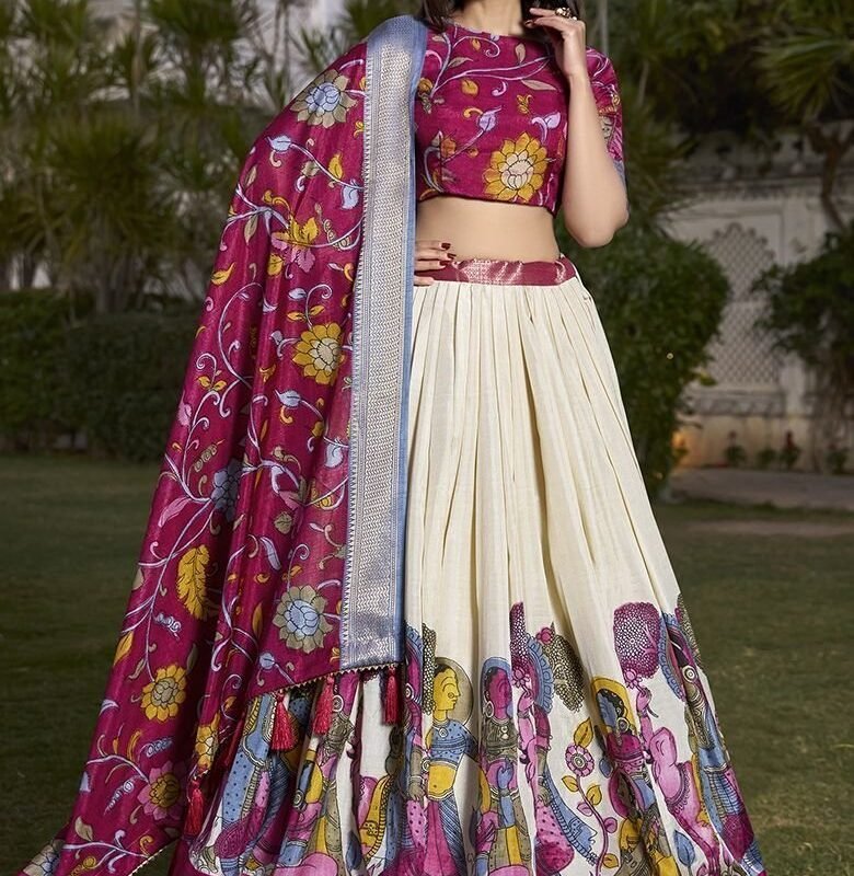 Off White Zari Embroidered Jacquard Silk Lehenga Set