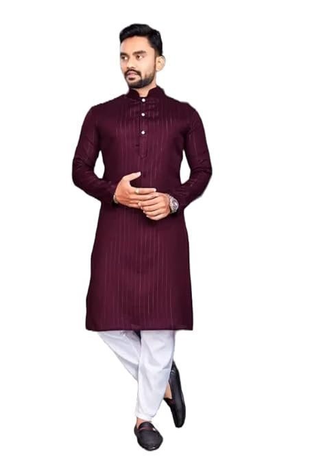 Laxmi Enterprise Men's Cotton Blend Zari Lining Kurta Pyjama Set