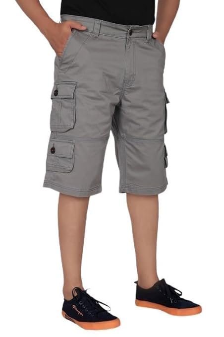 AERO CRAFT 9 Pockets Grey Cotton Cargo Shorts