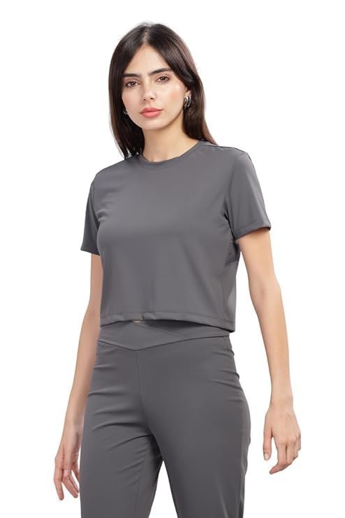 DOMIN8 Women's Solid Regular Fit T-Shirt