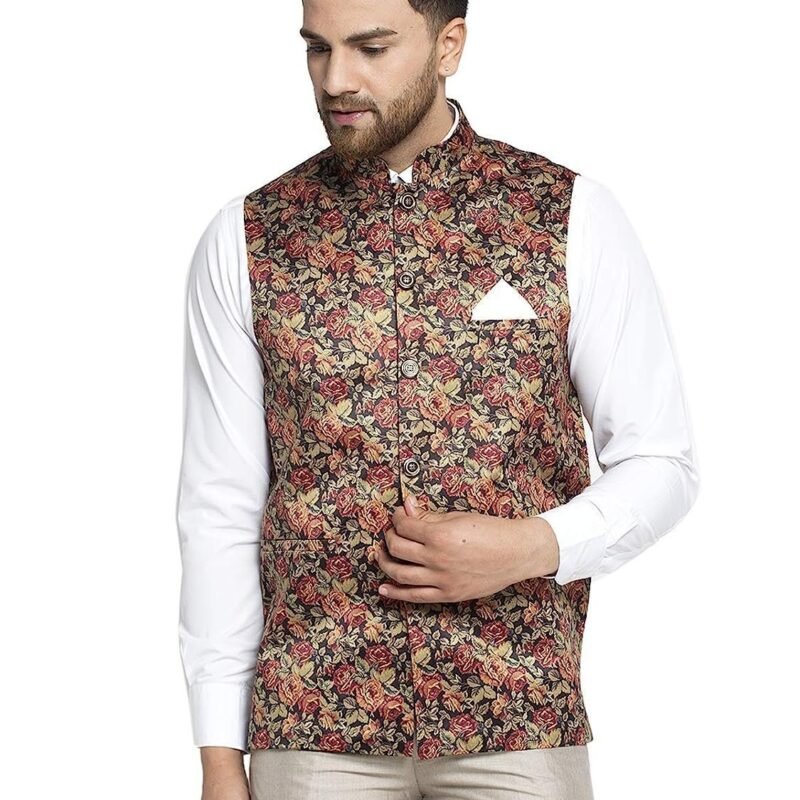 Men Floral Digitally Printed Nehru Jacket.
