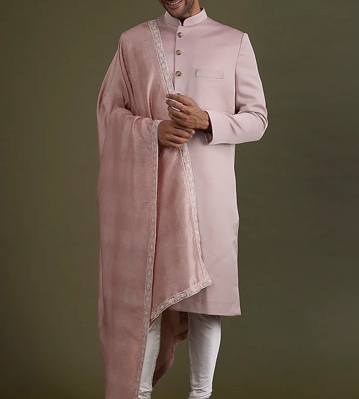 English Pink Scuba Satin Sherwani Set