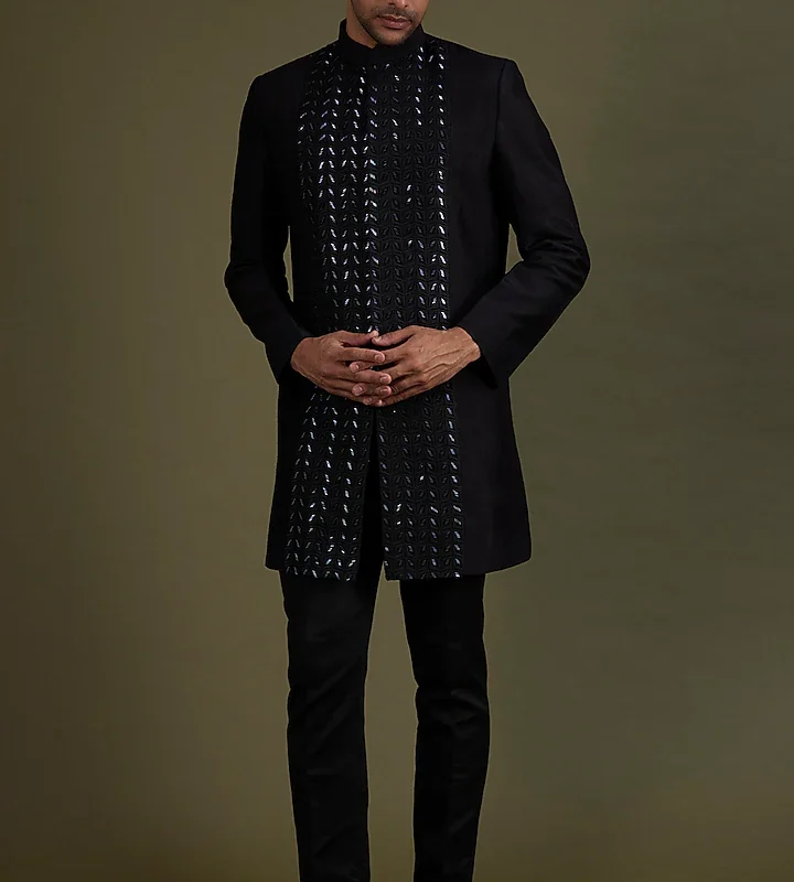 Black Embroidered Sherwani Set