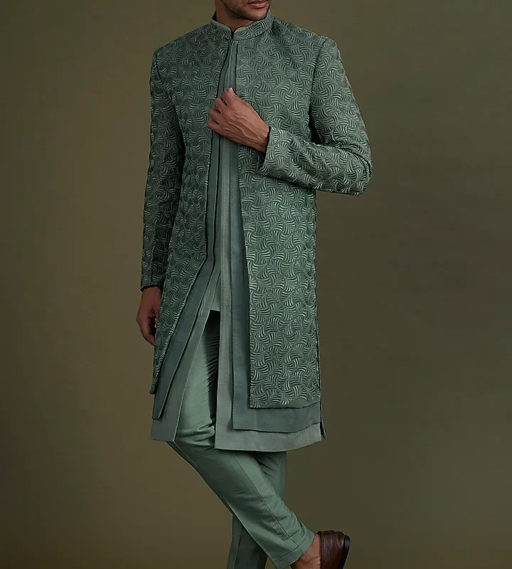 Jade Green Embroidered Sherwani Set