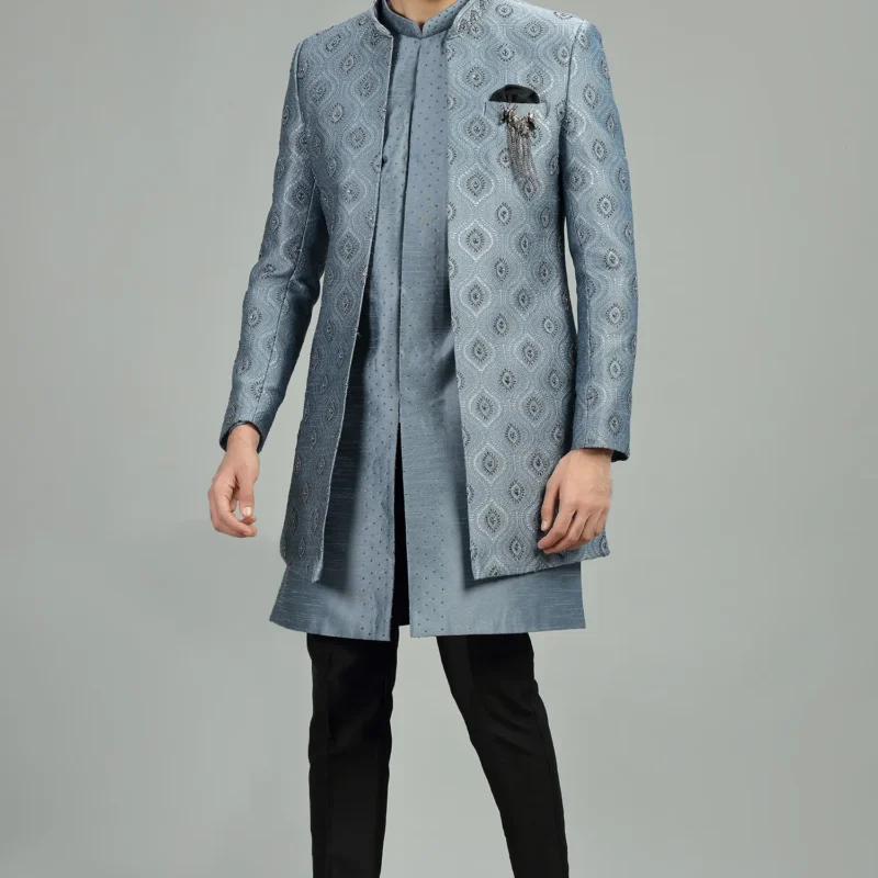 Grey Silk Indo Western Set