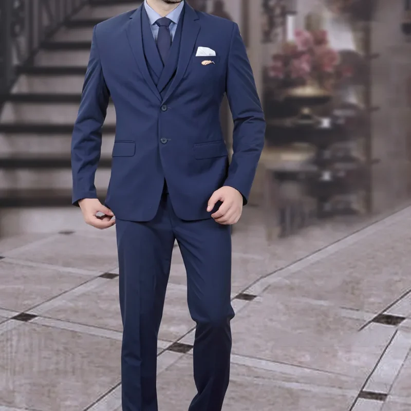 Plain Terry Rayon Suit in Dark Blue
