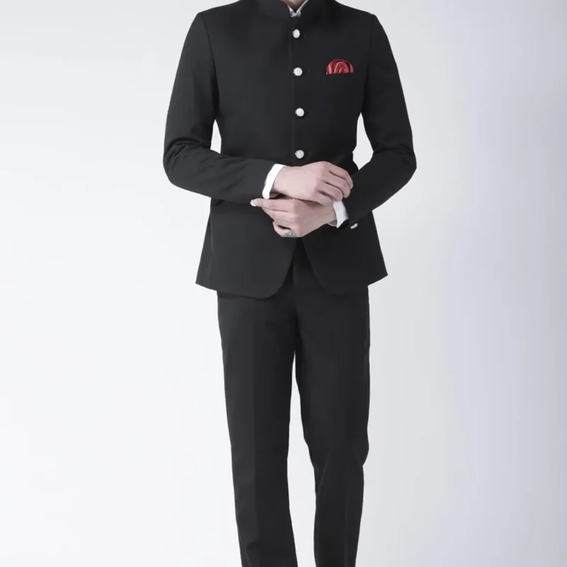 Solid Color Polyester Viscose Jodhpuri Suit in Black